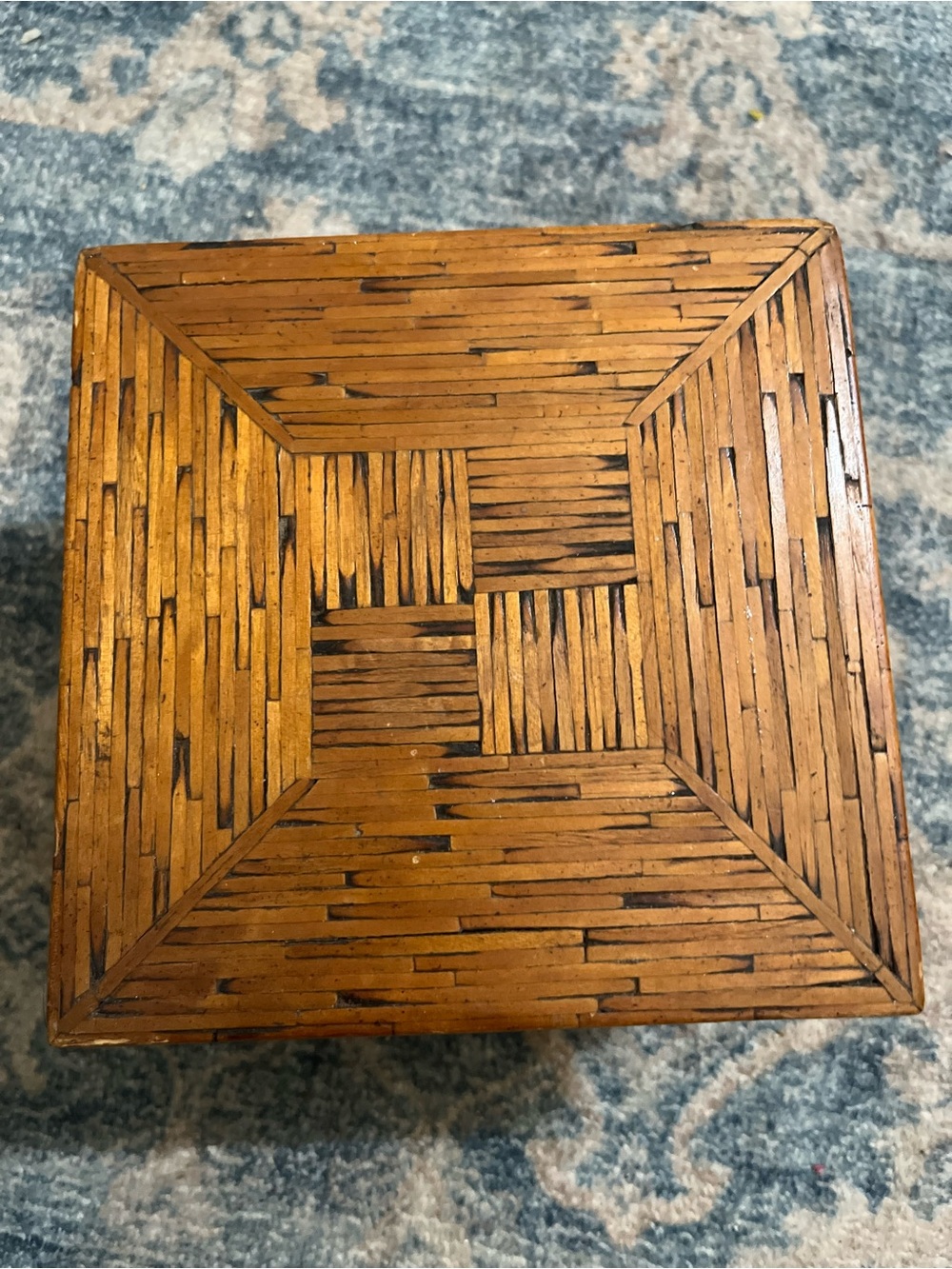 Vintage matchstick folk art Woven wood prisoner craft box